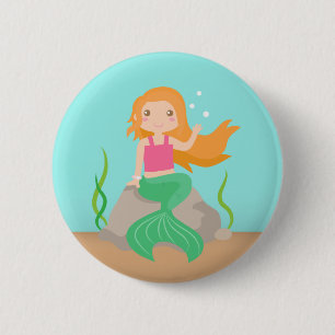 Bóton Redondo 5.08cm Sereia fofa debaixo do mar, para meninas