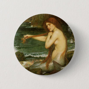 Bóton Redondo 5.08cm Sereia pelo Waterhouse de JW, arte da mitologia do