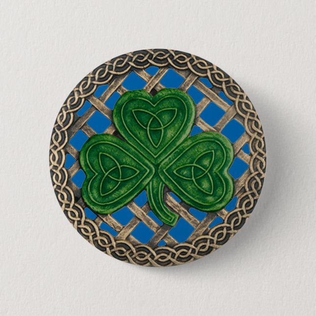 Bóton Redondo 5.08cm Shamrock and Celtic Knot Blue (Frente)