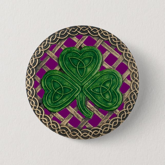 Bóton Redondo 5.08cm Shamrock and Celtic Knot Button Purple (Frente)
