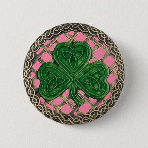 Bóton Redondo 5.08cm Shamrock and Celtic Knot Button Rosa