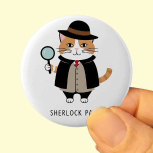 Bóton Redondo 5.08cm Sherlock Paws, detetive gato, Sleuth, criminoso so