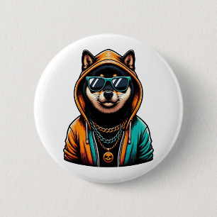Bóton Redondo 5.08cm Shiba Inu em Streetwear Hoodie