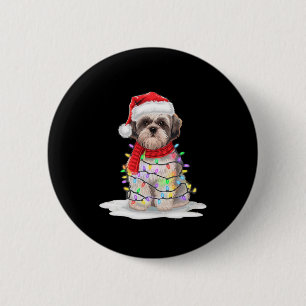 Bóton Redondo 5.08cm Shih Tzu Árvore de Natal Cute Santa Hat Luz Xmas