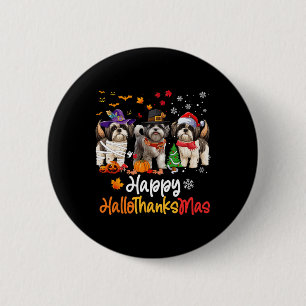 Bóton Redondo 5.08cm Shih Tzu Dog Halloween Natal Feliz Halloobrigada