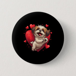 Bóton Redondo 5.08cm Shih Tzu Love Heart For Dia de os namorados On Shi