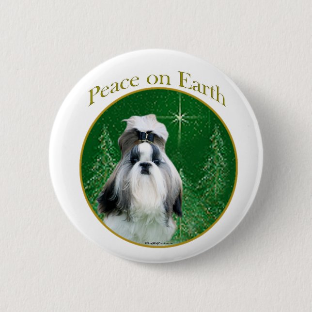 Bóton Redondo 5.08cm Shih Tzu Peace on Earth - Button (Frente)