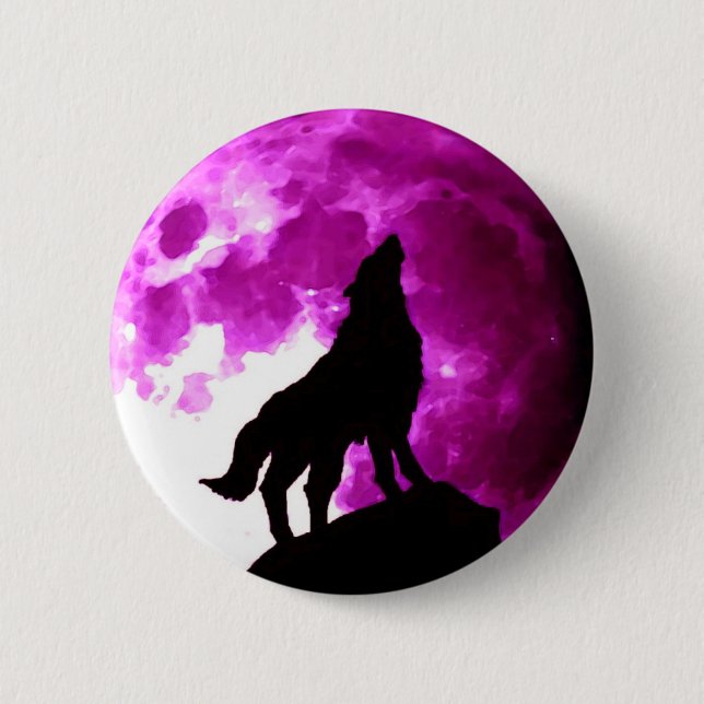 Bóton Redondo 5.08cm Silhouette de Wolf Howling na Lua (Frente)