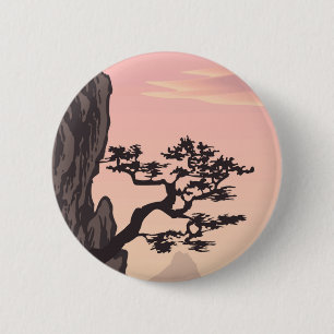 Bóton Redondo 5.08cm silhueta da árvore do Japonês-estilo no rosa