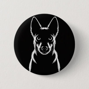 Bóton Redondo 5.08cm Silhueta de Cão Minimalista em Preto