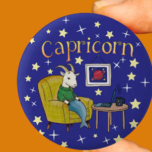 Bóton Redondo 5.08cm Símbolo Capricorn Zodiac Star