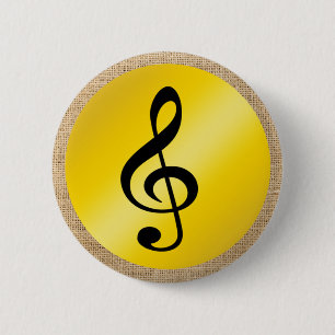 Bóton Redondo 5.08cm Símbolo de música Notas limpas em preto Dourado 