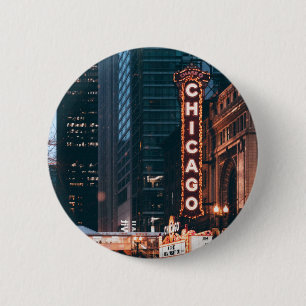 Bóton Redondo 5.08cm Símbolo De Neon De Chicago Illinois À Noite