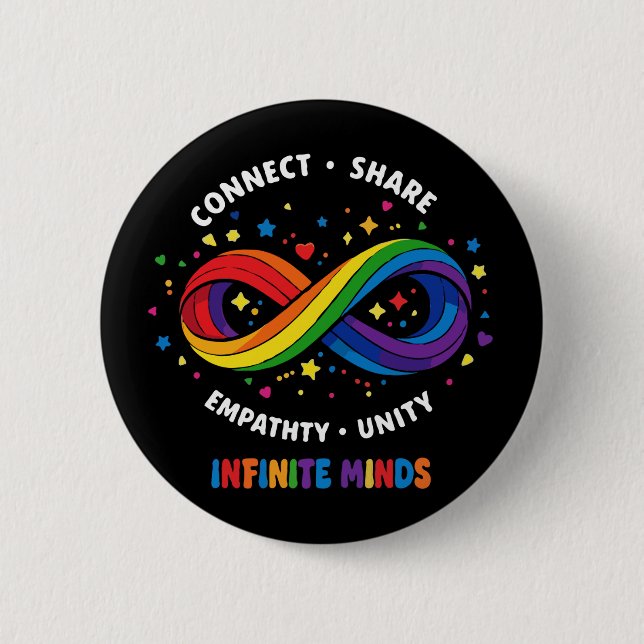Bóton Redondo 5.08cm Símbolo de Neurodiversidade Infinity Rainbow - Inf (Frente)