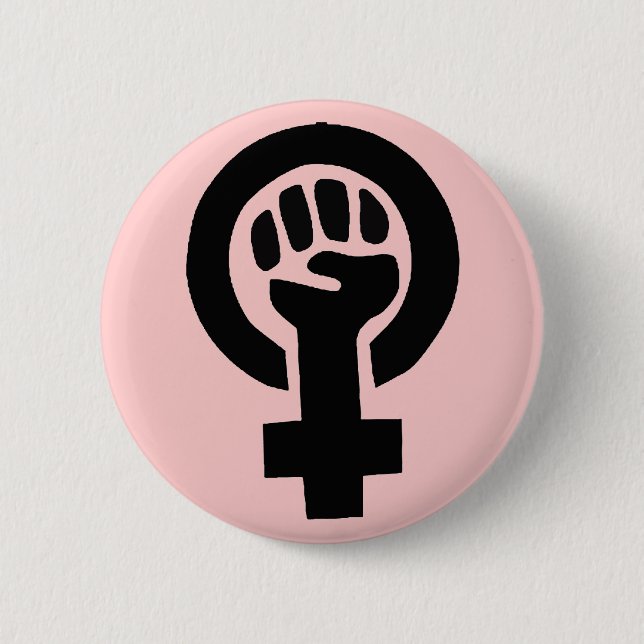 Bóton Redondo 5.08cm Símbolo feminista com fundo cor-de-rosa (Frente)