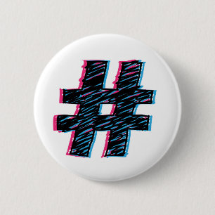 Bóton Redondo 5.08cm Símbolo Hashtag com Efeito 3D Desenhado à Mão