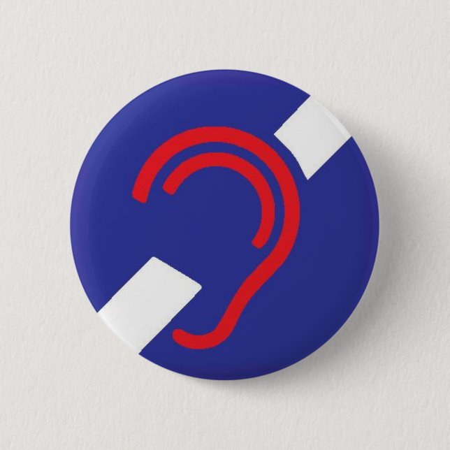 Bóton Redondo 5.08cm Símbolo internacional para surdo, vermelho, o (Frente)