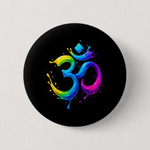 Bóton Redondo 5.08cm Símbolo Om Arco-íris Aum Chakra Yoga Meditação Org