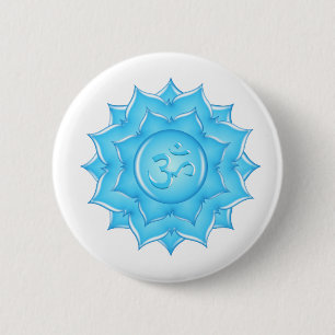 Bóton Redondo 5.08cm Símbolo Om de Flor de Lotus de Vidro Azul Desenho