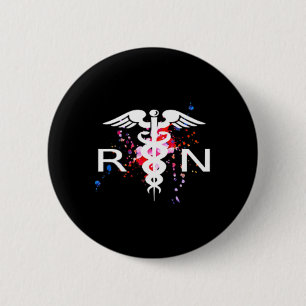 Bóton Redondo 5.08cm Símbolo Rn Registrado de Enfermeiro Caduceus