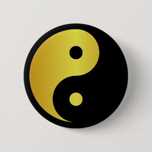Bóton Redondo 5.08cm Símbolo Yin e Yang   Dourada filosofia asiática 