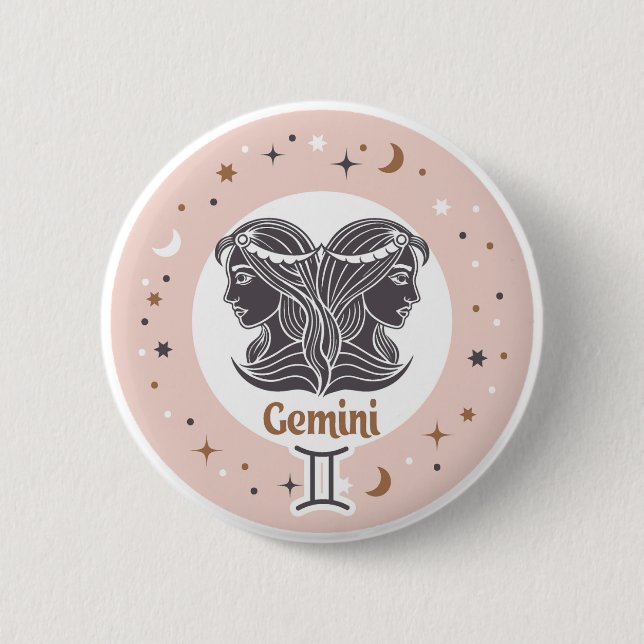 Bóton Redondo 5.08cm Símbolo Zodiac Gemini (Frente)