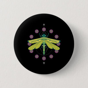 Bóton Redondo 5.08cm Símbolos de Libélula Magia Mandala Inseto
