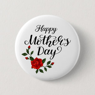 Bóton Redondo 5.08cm Simples Calligrafia Floral do Dia das Mães Feliz  