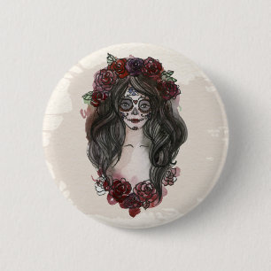 Bóton Redondo 5.08cm Simples Dia de los Muertos desenhado à mão   Botao