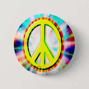 Bóton Redondo 5.08cm Sinal de PAZ Amarelo Colorido Feliz e Divertido