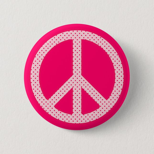 Bóton Redondo 5.08cm Sinal de Paz com Bolinhas Cor-de-Rosa (Frente)