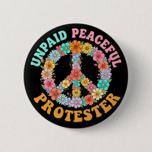 Bóton Redondo 5.08cm Sinal de Paz Floral de Protesto Pacífico Não Remun