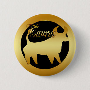 BÓTON REDONDO 5.08CM SINAL DOURADO DO ZODÍACO DO TAURUS