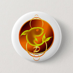 Bóton Redondo 5.08cm Sinal Zodiac - Design de Peixes Laranja