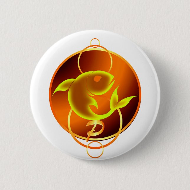 Bóton Redondo 5.08cm Sinal Zodiac - Design de Peixes Laranja (Frente)