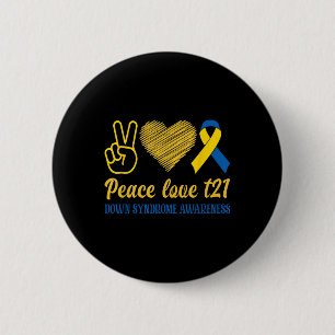 Bóton Redondo 5.08cm Síndrome de Abaixo Fita Amarela Azul T21 Peace Lov