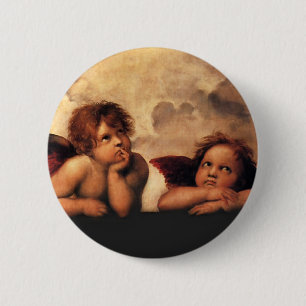 Bóton Redondo 5.08cm Sistine Madonna 2 anjos por Raphael