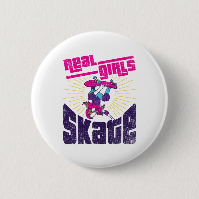 Bóton Redondo 5.08cm Skate Real Girls do Skateboard (Frente)