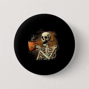 Bóton Redondo 5.08cm SkeletBebendo Café Engraçada Casca Halloween Cos