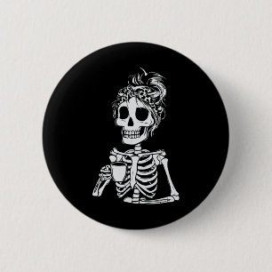 Bóton Redondo 5.08cm Skeleton Bebendo Café Dia de as Bruxas engraçado S