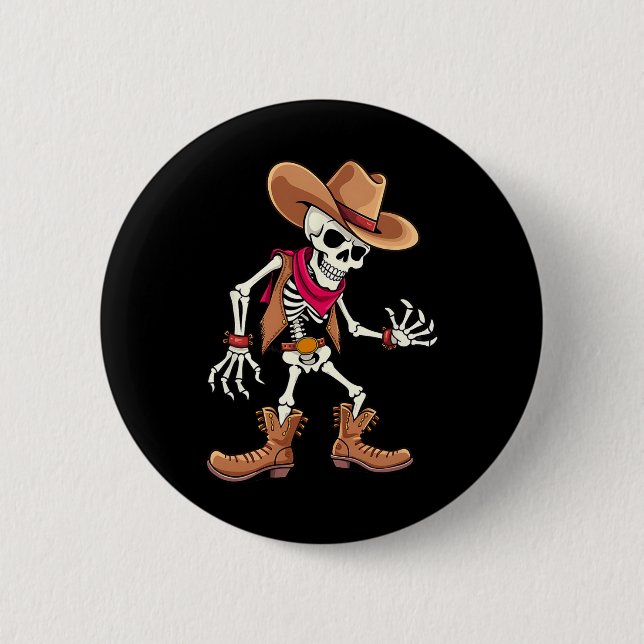 Bóton Redondo 5.08cm Skeleton Cowboy Halloween Meninos (Frente)