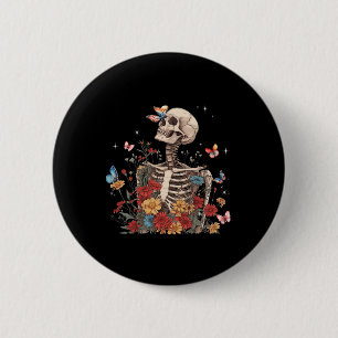 Bóton Redondo 5.08cm Skeleton Flores Borboleta Floral Homens de Hallowe