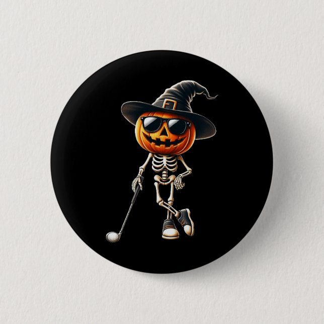 Bóton Redondo 5.08cm Skeleton Golf Pumpkin Golfing Golfer Cos (Frente)