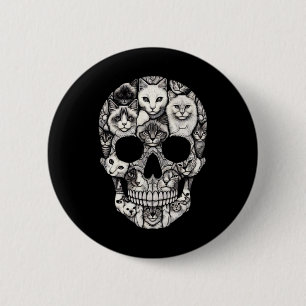 Bóton Redondo 5.08cm Skeleton Halloween Costume Skull Cat