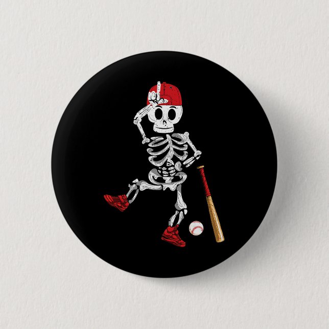 Bóton Redondo 5.08cm Skeleton Halloween Engraçado Esqueleto Jogando Bas (Frente)