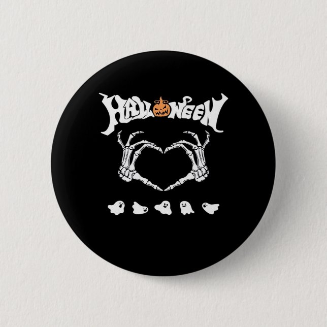 Bóton Redondo 5.08cm Skeleton Hand Com, Design Halloween (Frente)