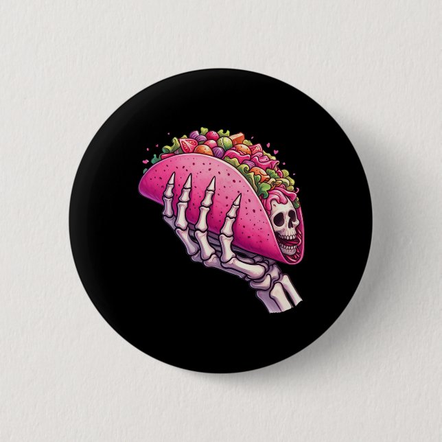 Bóton Redondo 5.08cm Skeleton Hand Holding Taco Para Cinco De Mayo &amp (Frente)