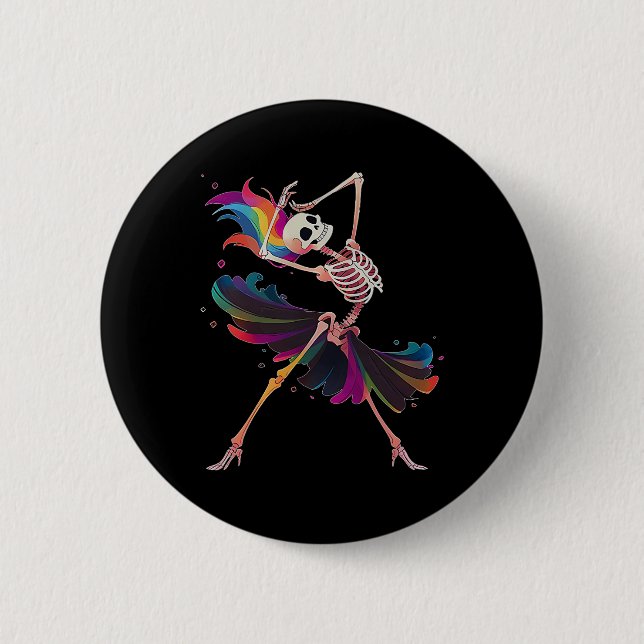 Bóton Redondo 5.08cm Skeleton Rainbow Ballerina Halloween (Frente)