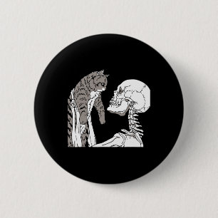 Bóton Redondo 5.08cm Skeleton Segurando Um Gato Preguiçoso De Halloween