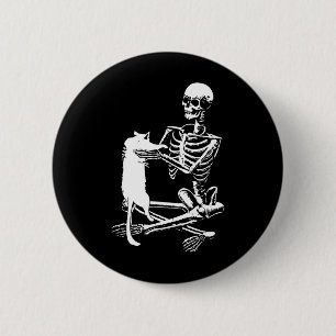 Bóton Redondo 5.08cm Skeleton Segurando Um Gato Preguiçoso De Halloween